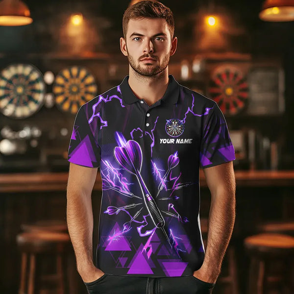 Purple Darts Arrow Thunder Lightning Dart Shirts For Men Custom Dart Team Jerseys Polo & 1/4 Zip TDM3764