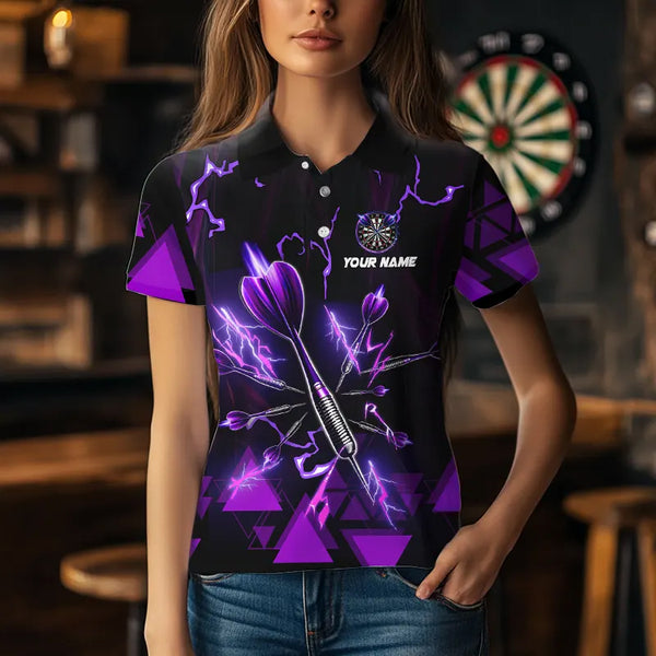 Purple Darts Arrow Thunder Lightning Dart Shirts For Women Custom Dart Team Jerseys Polo & 1/4 Zip TDM3764