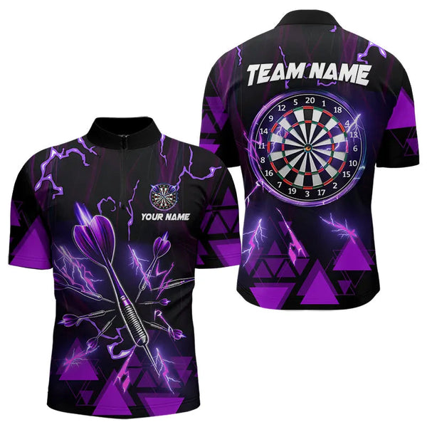 Purple Darts Arrow Thunder Lightning Dart Shirts For Men Custom Dart Team Jerseys Polo & 1/4 Zip TDM3764
