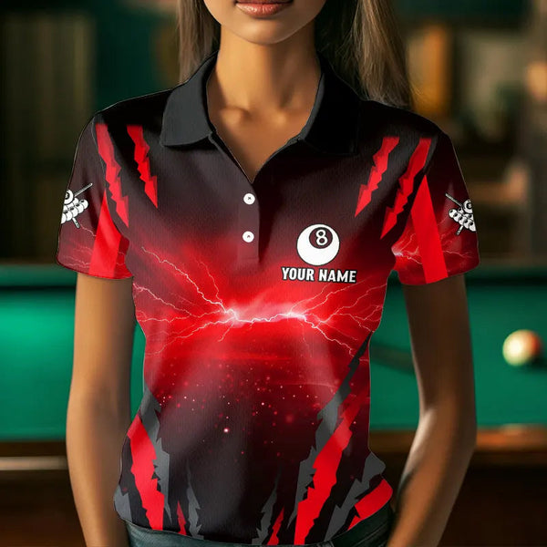 Personalized Thunder Lightning Cobra Snake Women Billiard Shirts, 8 Ball Billiard Team Jerseys |Red TDM3608