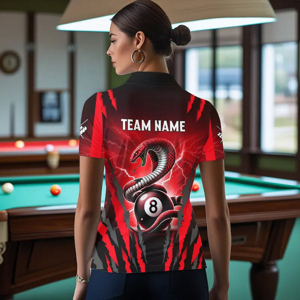 Personalized Thunder Lightning Cobra Snake Women Billiard Shirts, 8 Ball Billiard Team Jerseys |Red TDM3608