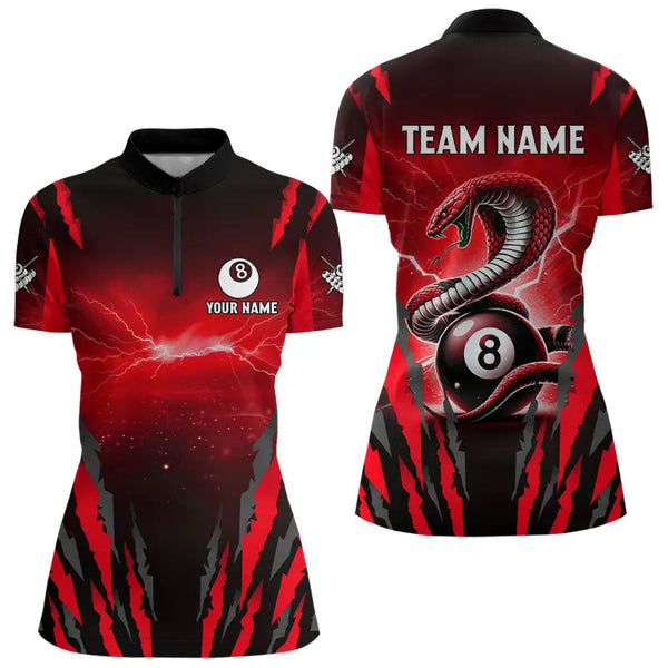 Personalized Thunder Lightning Cobra Snake Women Billiard Shirts, 8 Ball Billiard Team Jerseys |Red TDM3608