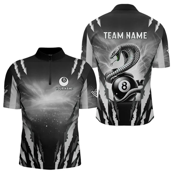 Personalized Thunder Lightning Cobra Snake Men Billiard Shirts, 8 Ball Billiard Team Jerseys |White TDM3609
