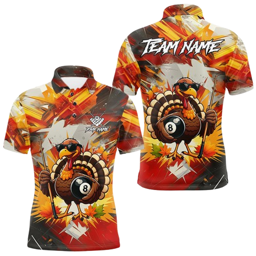 Personalized Funny Turkey 8 Ball Billiard Shirt For Men Custom Thanksgiving Pool Team Jersey TDM5049