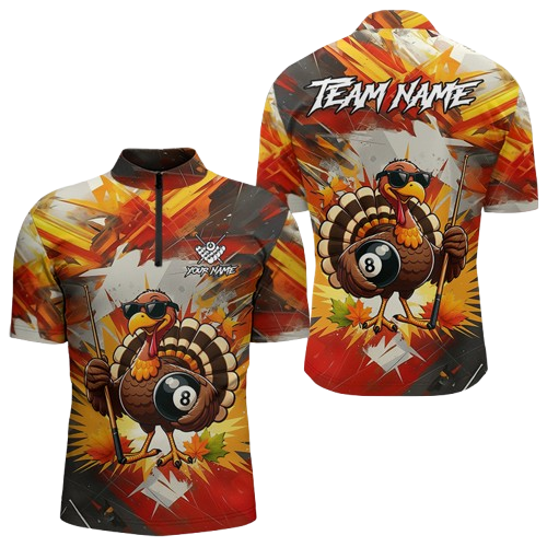 Personalized Funny Turkey 8 Ball Billiard Shirt For Men Custom Thanksgiving Pool Team Jersey TDM5049