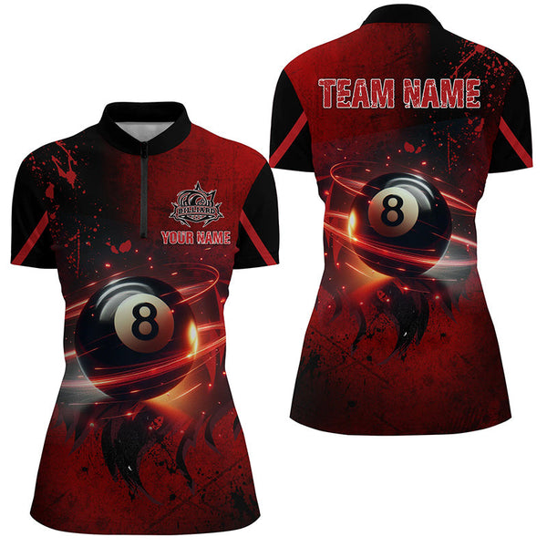Personalized Red Glowing 8 Ball Pool Custom 3D Women Billiard Jerseys, Billiard Shirts For Team TDM1873
