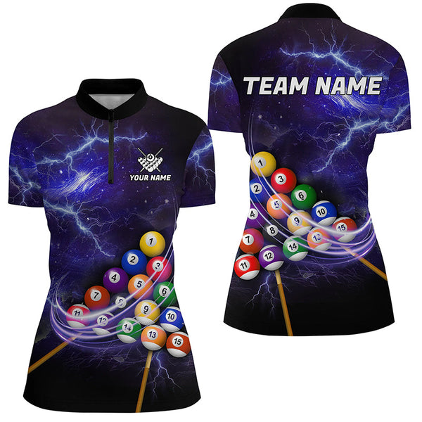 Galaxy Billiard Balls Thunder Lightning Pool Shirts For Women Custom Purple Billiard League Jerseys TDM2300