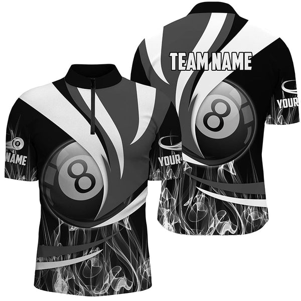 Personalized Black Grey 8 Ball Pool Fire Smoke Billiard Shirts For Men, 8 Ball Billiard Team Jersey TDM2302