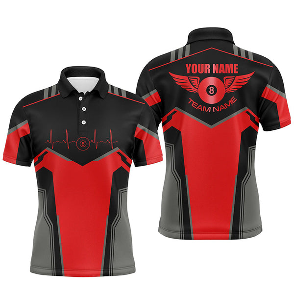 Personalized Billiard 8 Ball Wings Short Sleeve Men's Shirts,  Billiard Jerseys Tournament |Red TDM2304