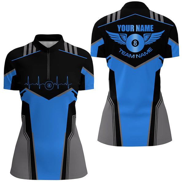 Personalized Billiard 8 Ball Wings Short Sleeve Women's Shirts,  Billiard Jerseys Tournament |Blue TDM2305