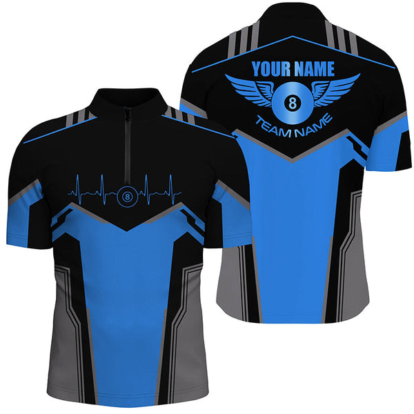 Personalized Billiard 8 Ball Wings Short Sleeve Men's Shirts,  Billiard Jerseys Tournament |Blue TDM2305