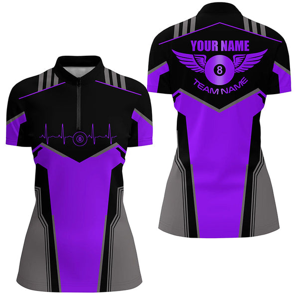 Personalized Billiard 8 Ball Wings Short Sleeve Women's Shirts,  Billiard Jerseys Tournament |Purple TDM2306