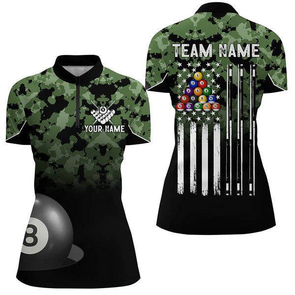 8 Ball Pool Green Camo Custom Billiard Shirts For Women, Patriotic US Flag Billiard Team Jerseys TDM2311