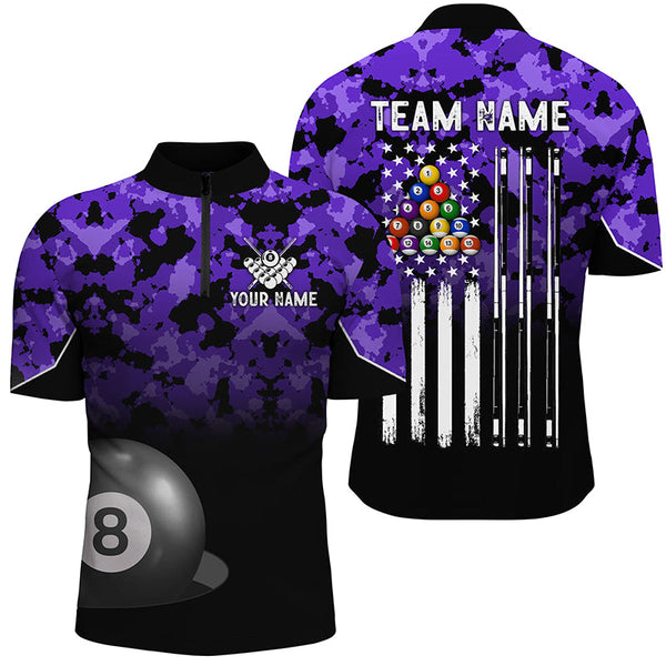 8 Ball Pool Purple Camo Custom Billiard Shirts For Men, Patriotic US Flag Billiard Team Jerseys TDM2314