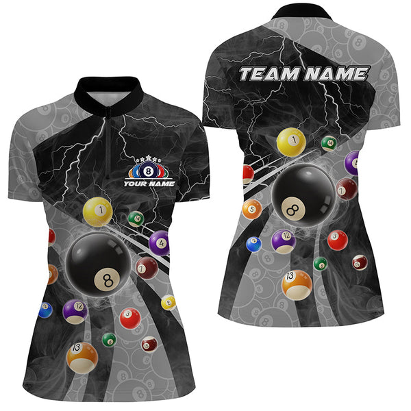 3D Billiard Balls Pool Shirts For Women Customized Lightning Billiard Jerseys Shorts Sleeve |Grey TDM2327
