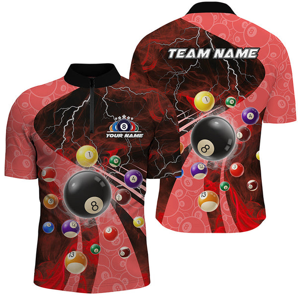 3D Billiard Balls Pool Shirts For Men Customized Lightning Billiard Jerseys Shorts Sleeve |Red TDM2328