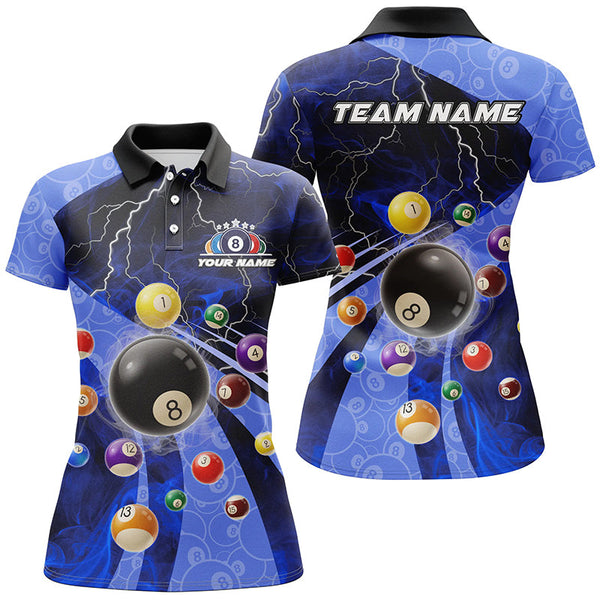 3D Billiard Balls Pool Shirts For Women Customized Lightning Billiard Jerseys Shorts Sleeve |Blue TDM2329