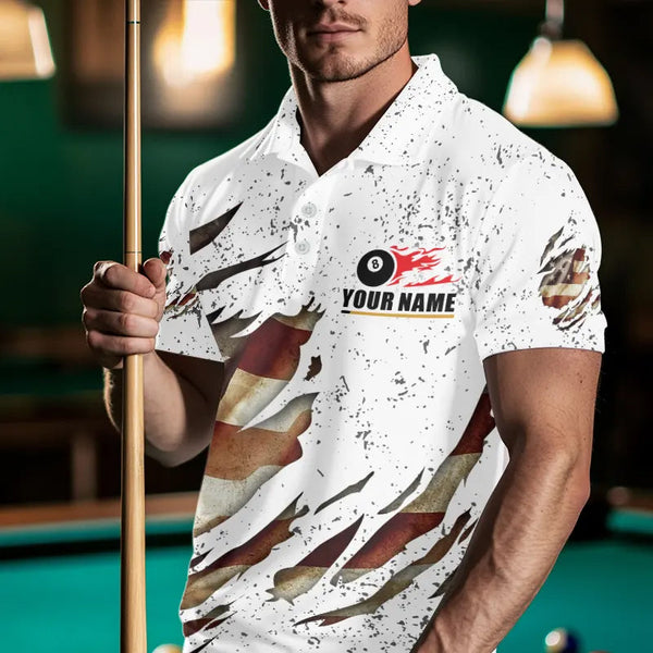 Billiard Ball Retro US Flag White Grunge Billiard Shirt For Men Custom 8 Ball Pool Billiard Jersey TDM3636