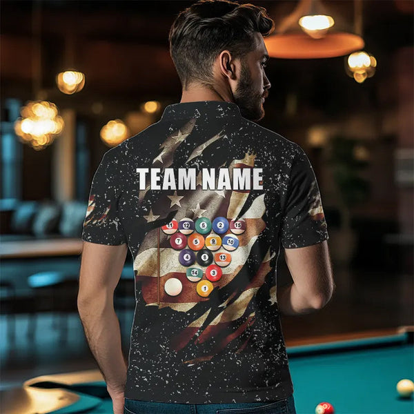 Billiard Ball Retro US Flag Black Grunge Billiard Shirt For Men Custom 8 Ball Pool Billiard Jersey TDM3637