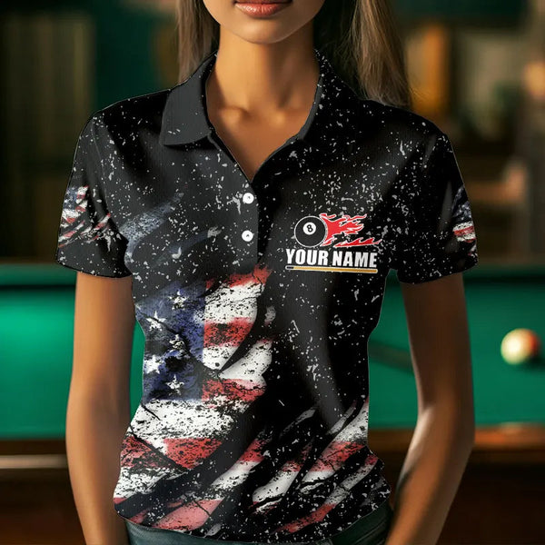 Billiard Balls US Flag Black Grunge Billiard Shirts For Women Custom 8 Ball Pool Billiard Jerseys TDM3638