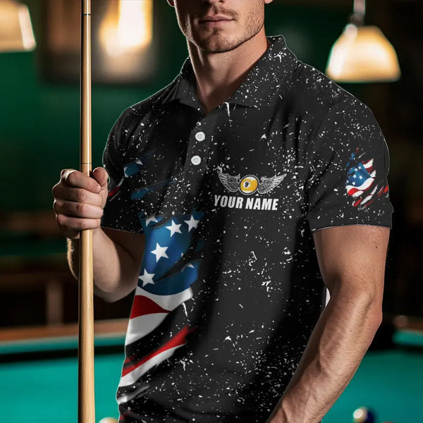 Black Grunge Eagle American Flag Custom 9 Ball Pool Men's Billiard Shirts, Billiard Team Jerseys TDM3779