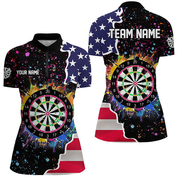 Grunge Colorful Darts Board US Flag Darts Shirts For Women Custom Patriotic Darts Team Jerseys TDM1681