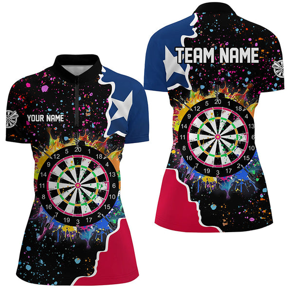 Grunge Colorful Darts Board Texas Flag Darts Shirts For Women Custom Patriotic Darts Team Jerseys TDM1683