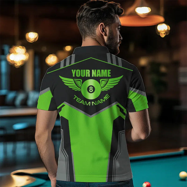 Personalized Billiard 8 Ball Wings Short Sleeve Men'S Shirts, Billiard Jerseys Tournament |Green TDM3489