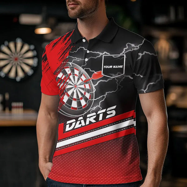 Red Black Dart Shirts With Pocket For Men Custom Lightning Dart Jerseys TDM3498