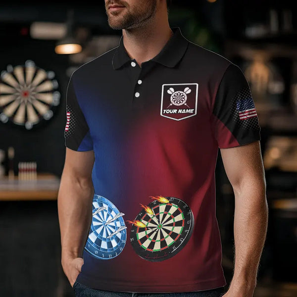 Blue And Red Dart Water Fire Men Dart Shirt With Pocket Custom Dart Jerseys TDM3500
