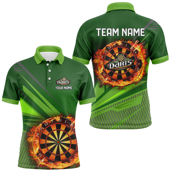 Personalized Green Dartboard Fire Flame 3D All Over Print Darts Shirts For Men, Darts Jersey Attire TDM1920