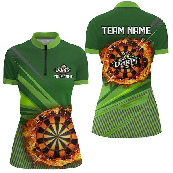 Personalized Green Dartboard Fire Flame 3D All Over Print Darts Shirts For Women, Darts Jersey Attire TDM1920