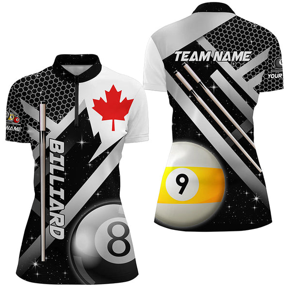 Canada Leaf Black Jerseys Custom Billiard 8 & 9 Ball Pool Shirts For Women Patriotic Billiard Jerseys TDM2362