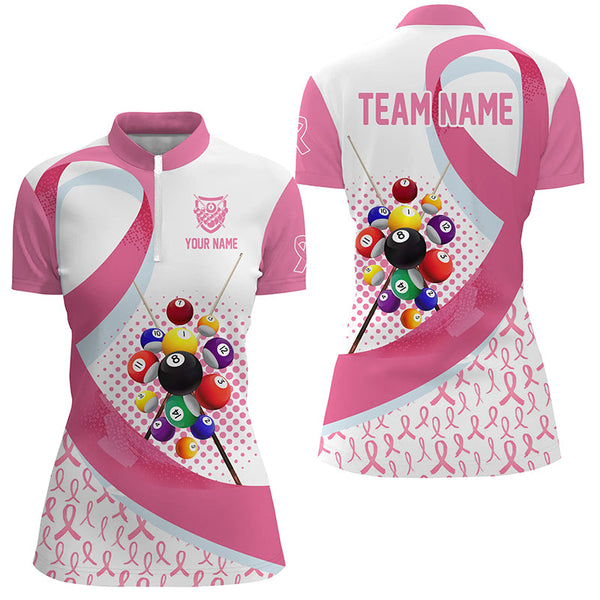 Personalized Breast Cancer Pink Ribbon Billiard Jersey For Women, Perfect Billiard Balls Shirts Gift TDM2363