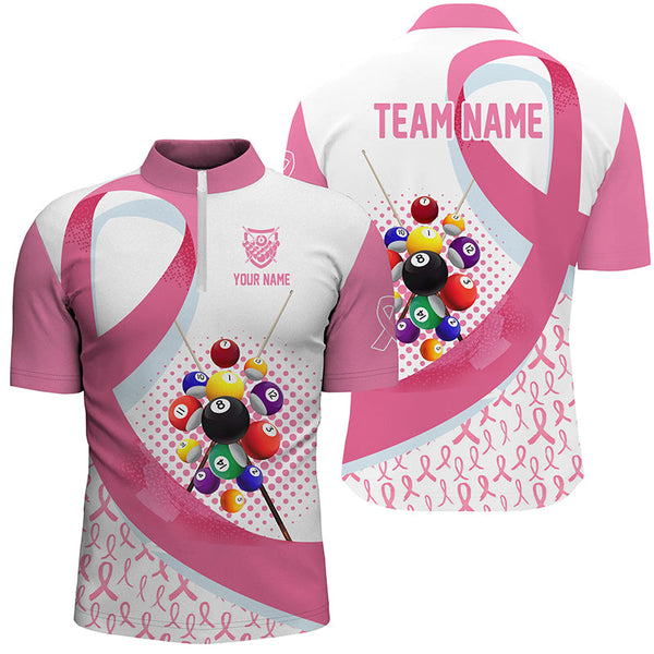 Personalized Breast Cancer Pink Ribbon Billiard Jersey For Men, Perfect Billiard Balls Shirts Gift TDM2363