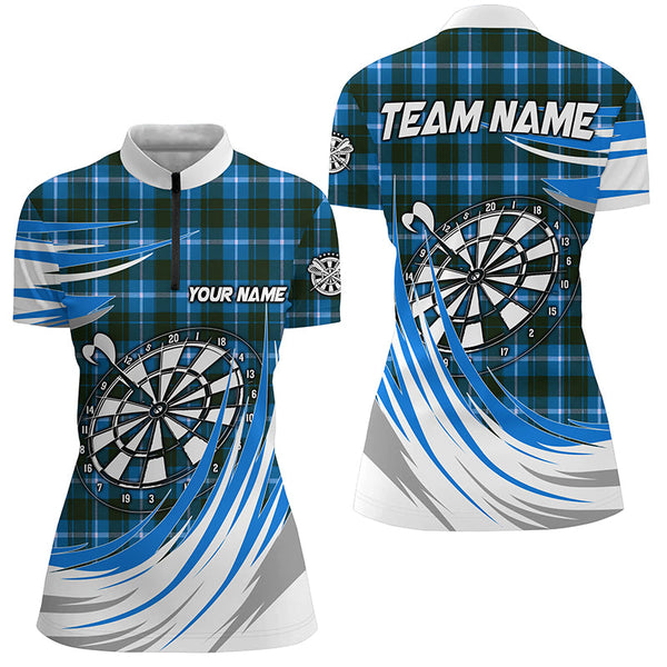 Personalized Blue Darts Board Plaid Pattern Women Darts Shirts Custom Darts Team Jersey Attire TDM1538