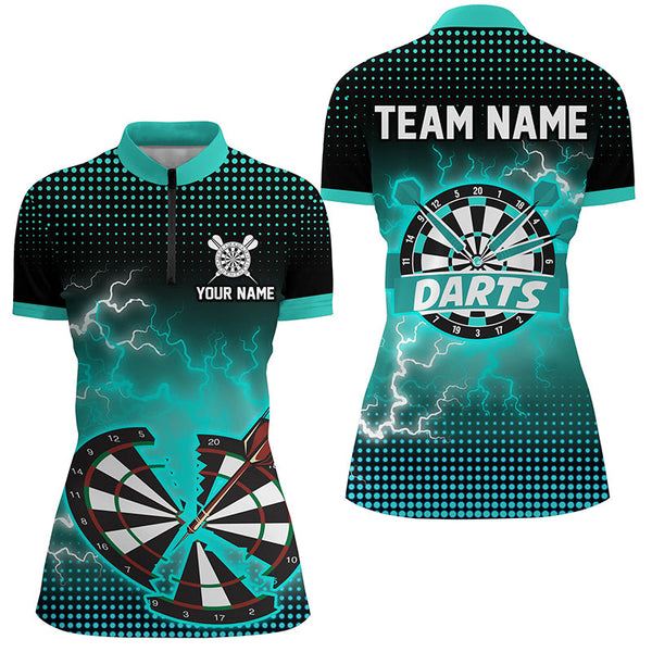 Funny Turquoise Crack Dartboard Thunder Lightning 3D Printed Custom Women Darts Shirts Darts Jerseys TDM1925