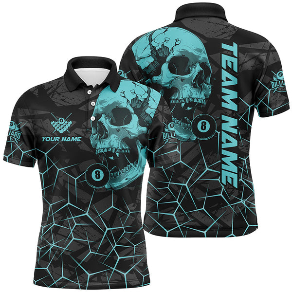 Funny Skull Holding 8 Ball Billiard Custom Men Polo & Quarter-Zip Shirt, Billiard Pool Jersey Shirt TDM1715