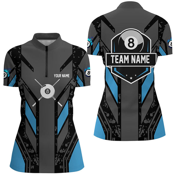 Blue Billiard 8 Ball Pool Polo & Quarter-Zip Shirts For Women Custom Billiard Team Jerseys Attire TDM1719