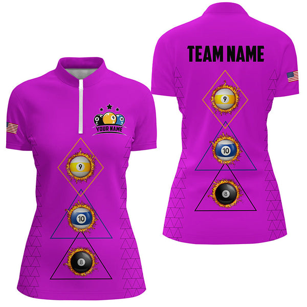 Personalized Billiard 8 Ball 9 Ball 10 Ball Shirt For Women, Unique Team Jersey Purple Billiard Shirt TDM2123