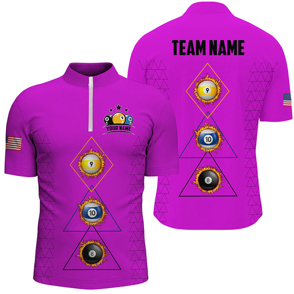 Personalized Billiard 8 Ball 9 Ball 10 Ball Shirt For Men, Unique Team Jersey Purple Billiard Shirt TDM2123
