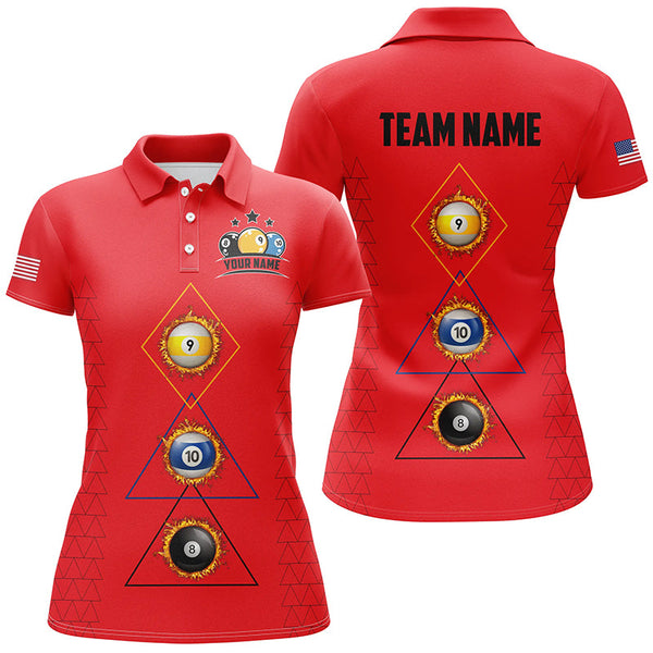 Personalized Billiard 8 Ball 9 & Ball 10 Ball Shirts For Women, Unique Team Jersey Red Billiard Shirt TDM2124