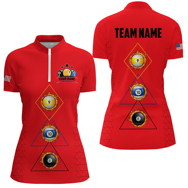 Personalized Billiard 8 Ball 9 & Ball 10 Ball Shirts For Women, Unique Team Jersey Red Billiard Shirt TDM2124