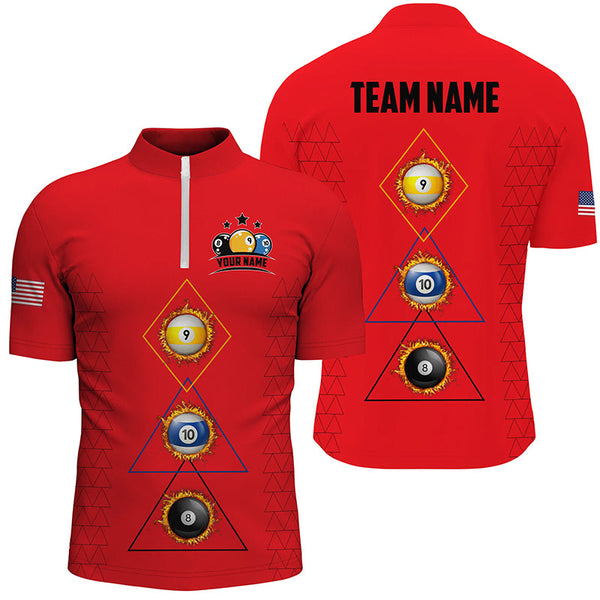 Personalized Billiard 8 Ball 9 & Ball 10 Ball Shirts For Men, Unique Team Jersey Red Billiard Shirt TDM2124