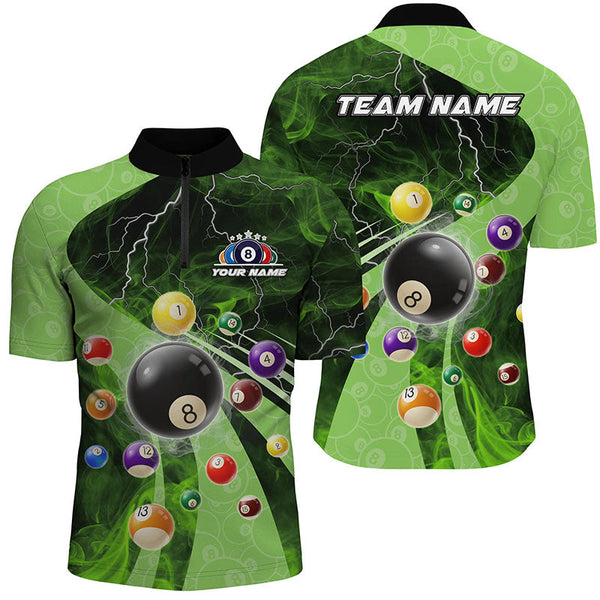 3D Billiard Balls Pool Shirts For Men Customized Lightning Billiard Jerseys Shorts Sleeve |Green TDM2380