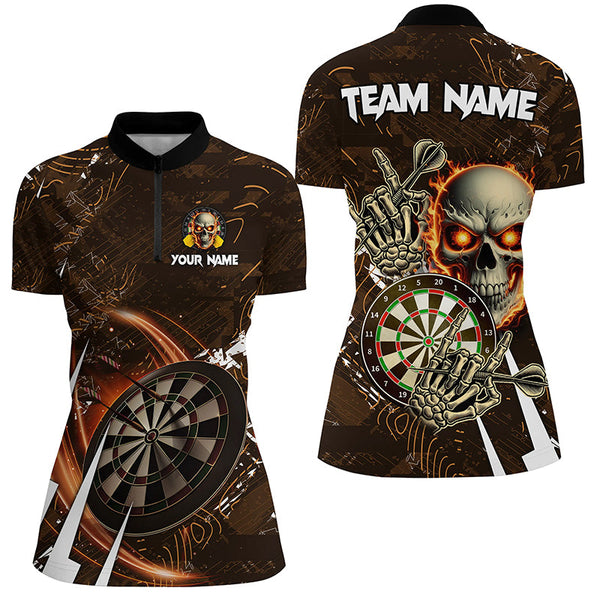 Personalized 3D Skull Darts Polo & 1/4 Zip Shirts For Women Custom Cool Darts League Team Jerseys TDM2391