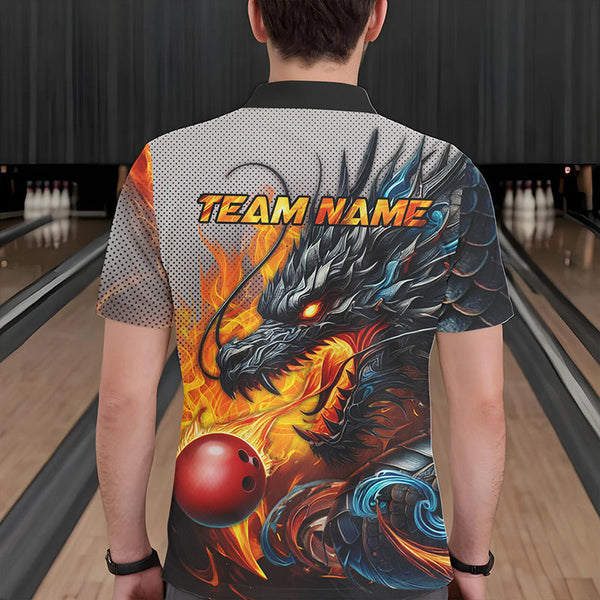 Personalized Dragon And Fire Bowling Shirts Polo & 1/4 Zip For Men, Dragon Bowling Team Jerseys TDM3659