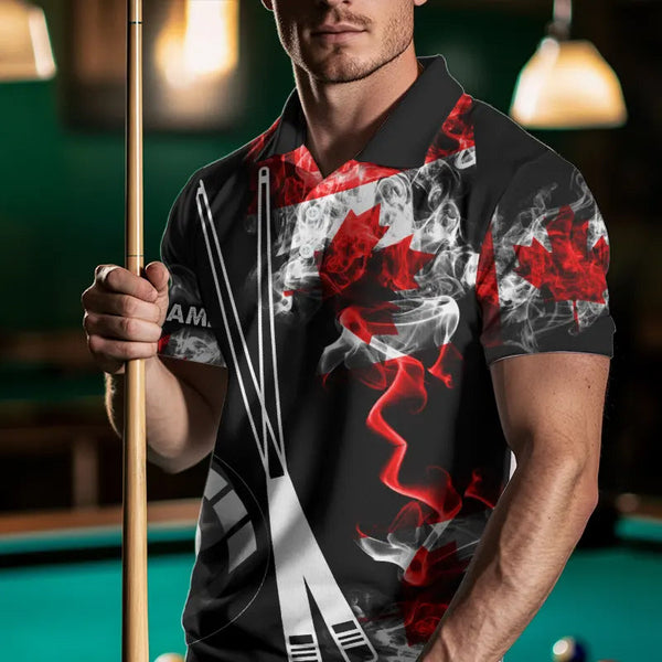 Personalized Canada Flag Smoke 8 Ball Pool Billiard Shirt For Men, Patriotic Billiard Team Jersey TDM3660