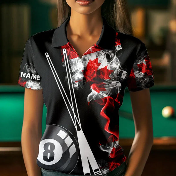 Personalized Canada Flag Smoke 8 Ball Pool Billiard Shirt For Women, Patriotic Billiard Team Jersey TDM3660