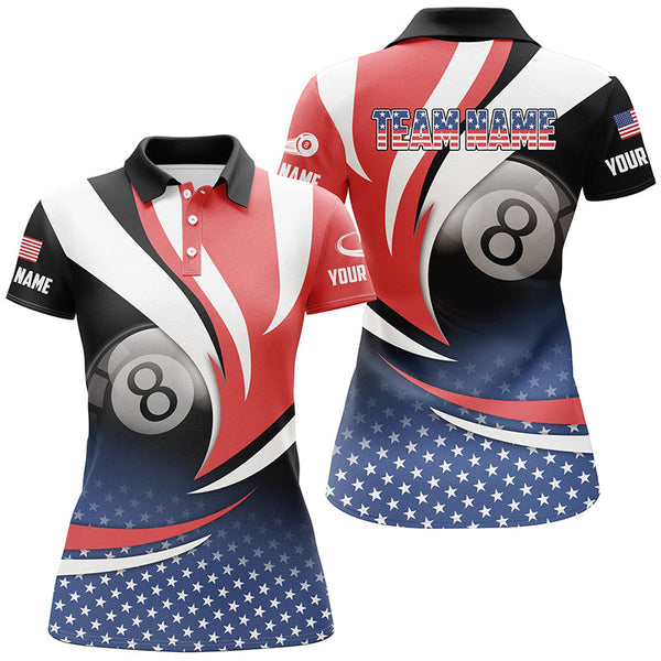 Personalized 8 Ball Pool American Flag Version Billiard Shirts For Women, Patriotic Billiard Jerseys TDM2135